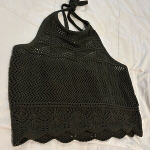 Disturbia Dark Green Crochet Halter Top